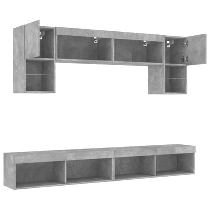 6 Piece TV Wall Units with LED Concrete Grey Engineered Wood