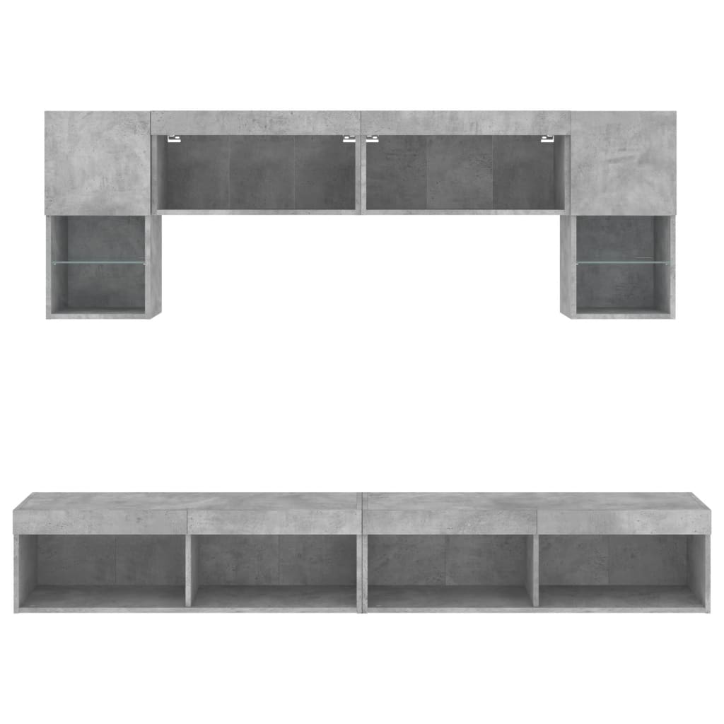 6 Piece TV Wall Units with LED Concrete Grey Engineered Wood