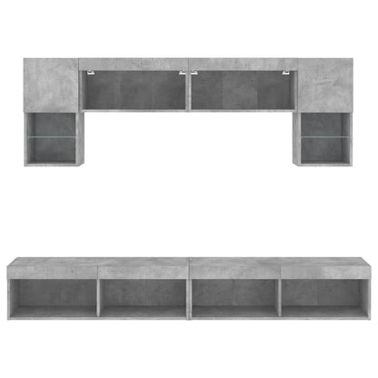 6 Piece TV Wall Units with LED Concrete Grey Engineered Wood