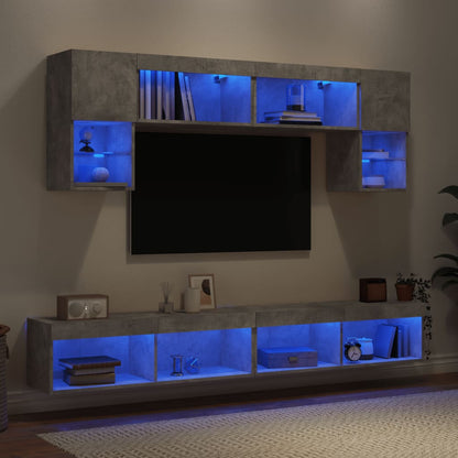 6 Piece TV Wall Units with LED Concrete Grey Engineered Wood