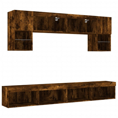 6 Piece TV Wall Units with LED Smoked Oak Engineered Wood