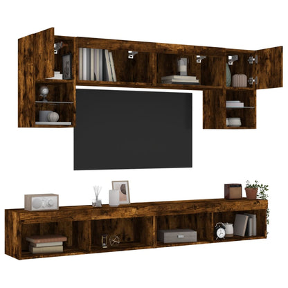 6 Piece TV Wall Units with LED Smoked Oak Engineered Wood
