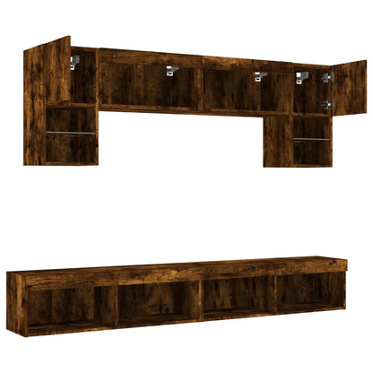 6 Piece TV Wall Units with LED Smoked Oak Engineered Wood