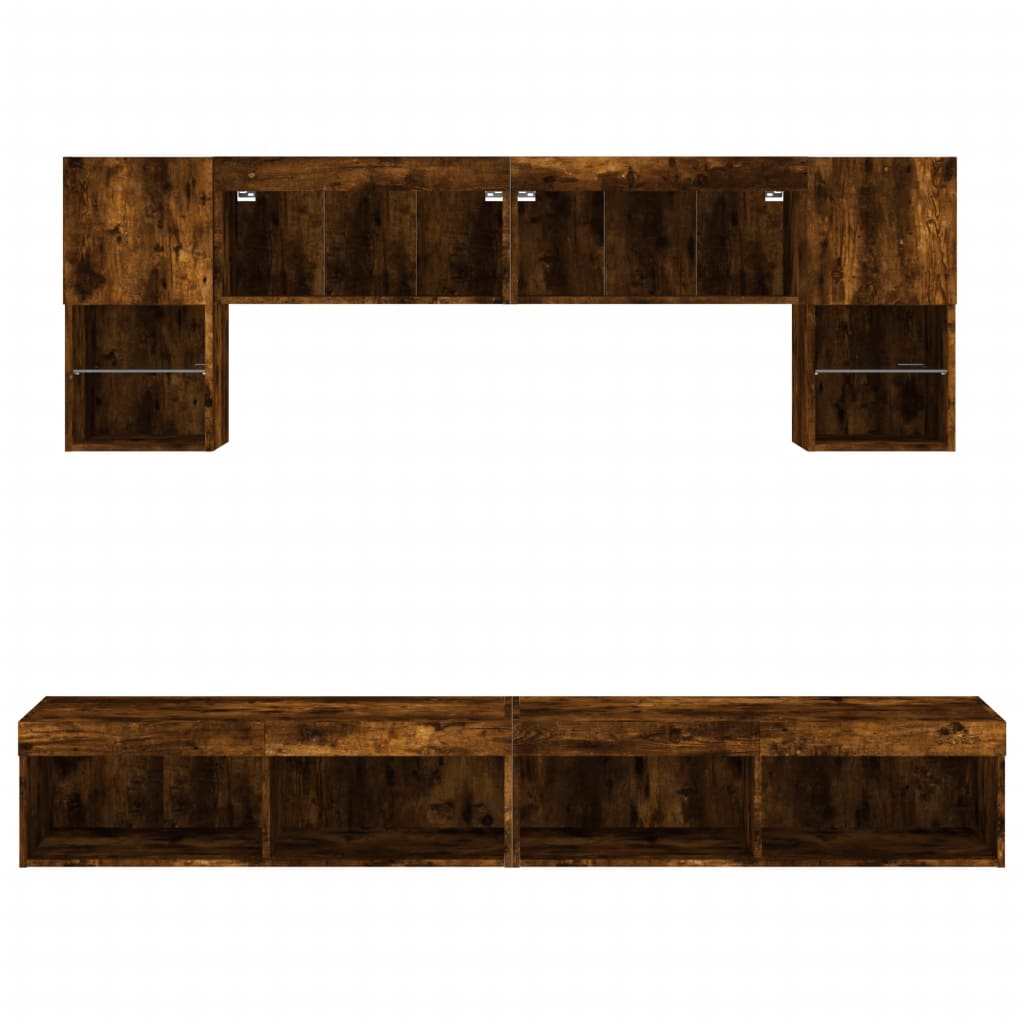 6 Piece TV Wall Units with LED Smoked Oak Engineered Wood