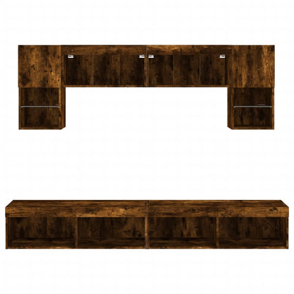 6 Piece TV Wall Units with LED Smoked Oak Engineered Wood