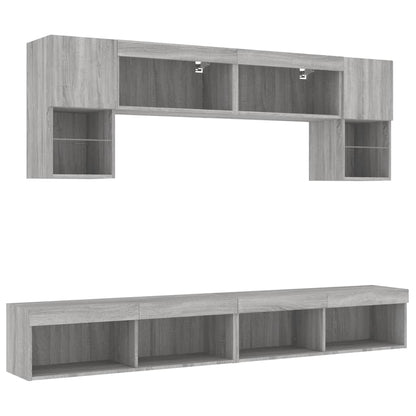 6 Piece TV Wall Units with LED Grey Sonoma Engineered Wood