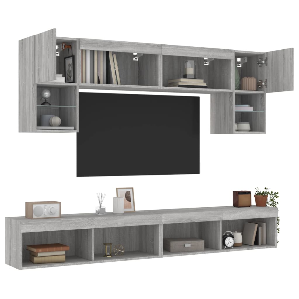 6 Piece TV Wall Units with LED Grey Sonoma Engineered Wood