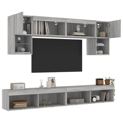 6 Piece TV Wall Units with LED Grey Sonoma Engineered Wood