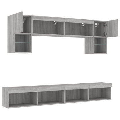 6 Piece TV Wall Units with LED Grey Sonoma Engineered Wood