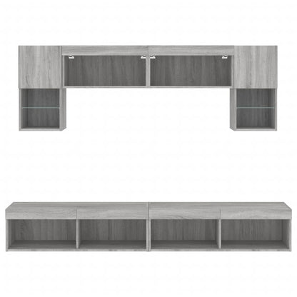 6 Piece TV Wall Units with LED Grey Sonoma Engineered Wood