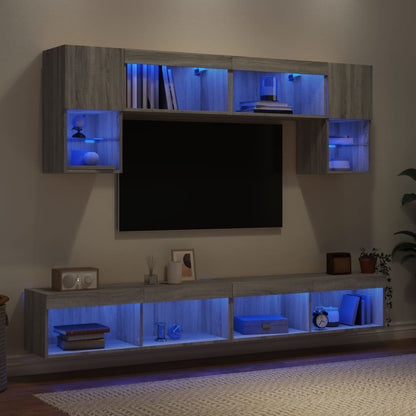 6 Piece TV Wall Units with LED Grey Sonoma Engineered Wood