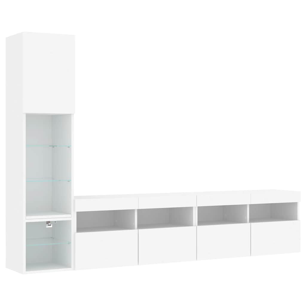 4 Piece TV Wall Units with LED White Engineered Wood