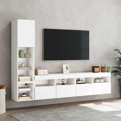 4 Piece TV Wall Units with LED White Engineered Wood