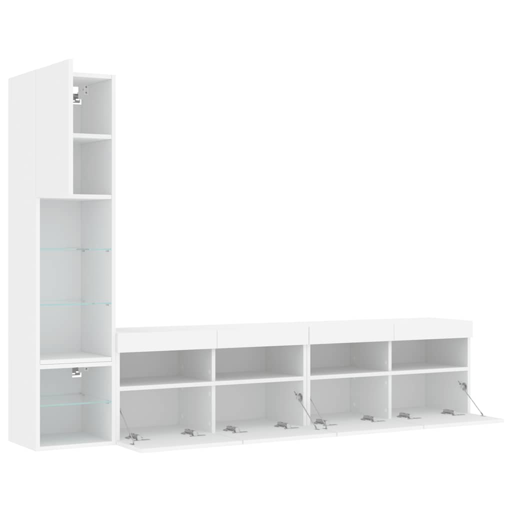 4 Piece TV Wall Units with LED White Engineered Wood