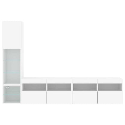 4 Piece TV Wall Units with LED White Engineered Wood