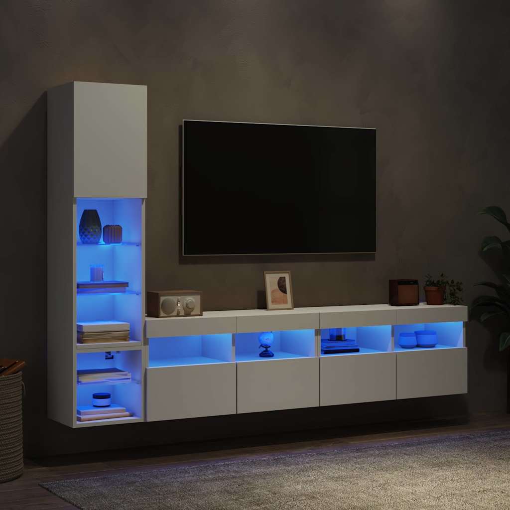 4 Piece TV Wall Units with LED White Engineered Wood