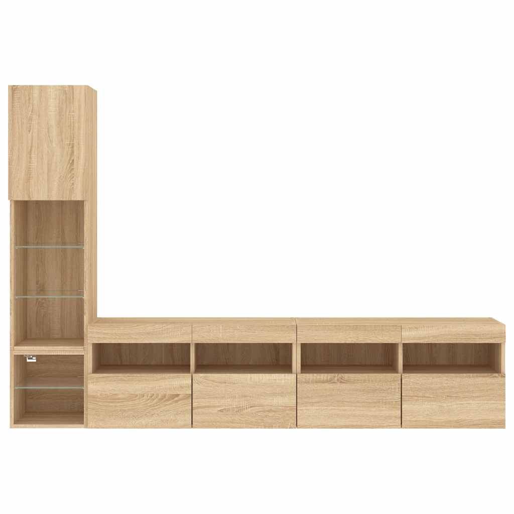 4 Piece TV Wall Units with LED Sonoma Oak Engineered Wood