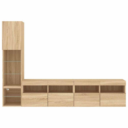 4 Piece TV Wall Units with LED Sonoma Oak Engineered Wood