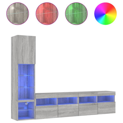 4 Piece TV Wall Units with LED Grey Sonoma Engineered Wood