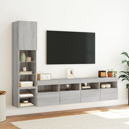 4 Piece TV Wall Units with LED Grey Sonoma Engineered Wood