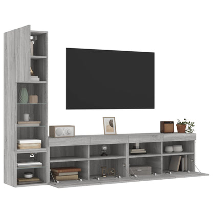 4 Piece TV Wall Units with LED Grey Sonoma Engineered Wood