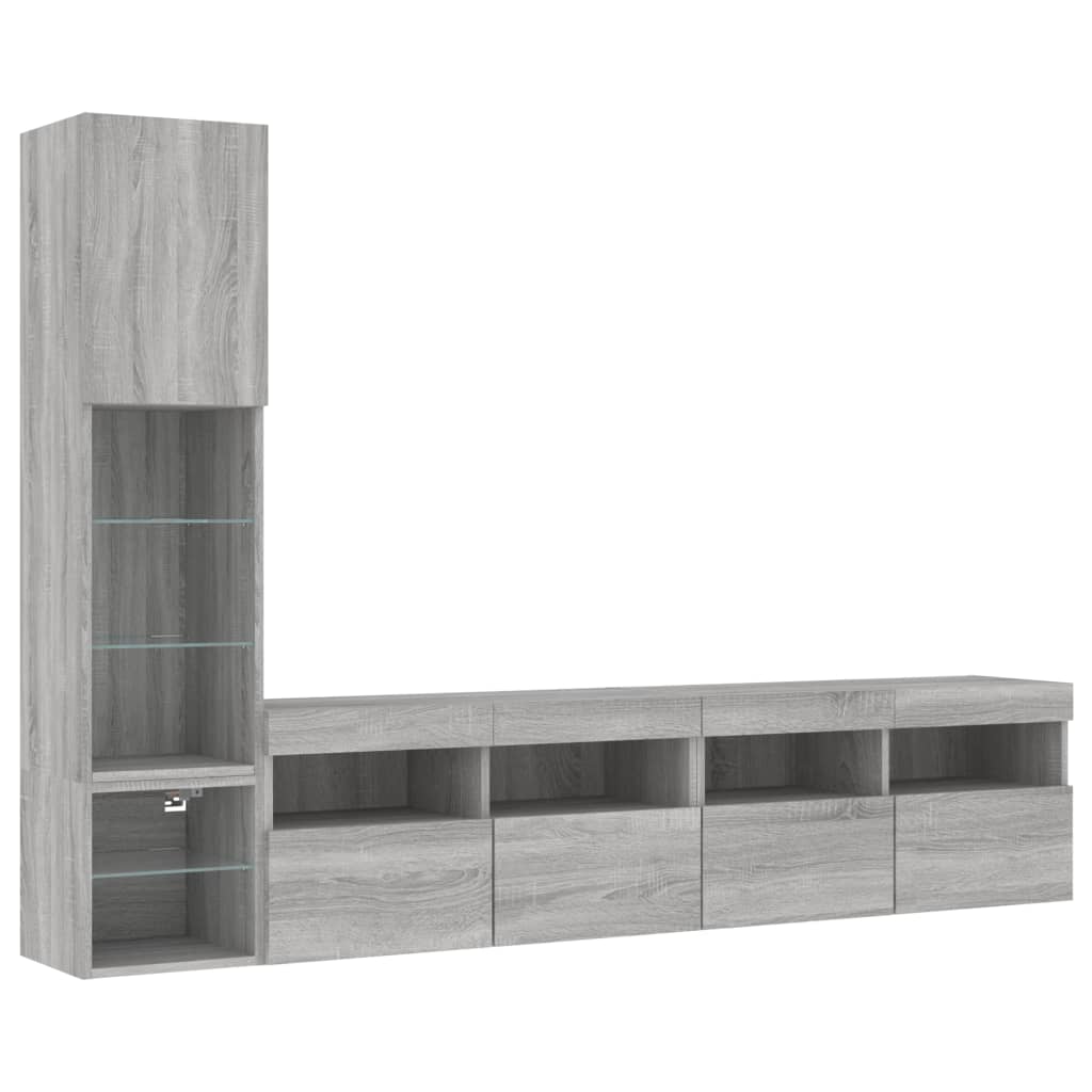 4 Piece TV Wall Units with LED Grey Sonoma Engineered Wood