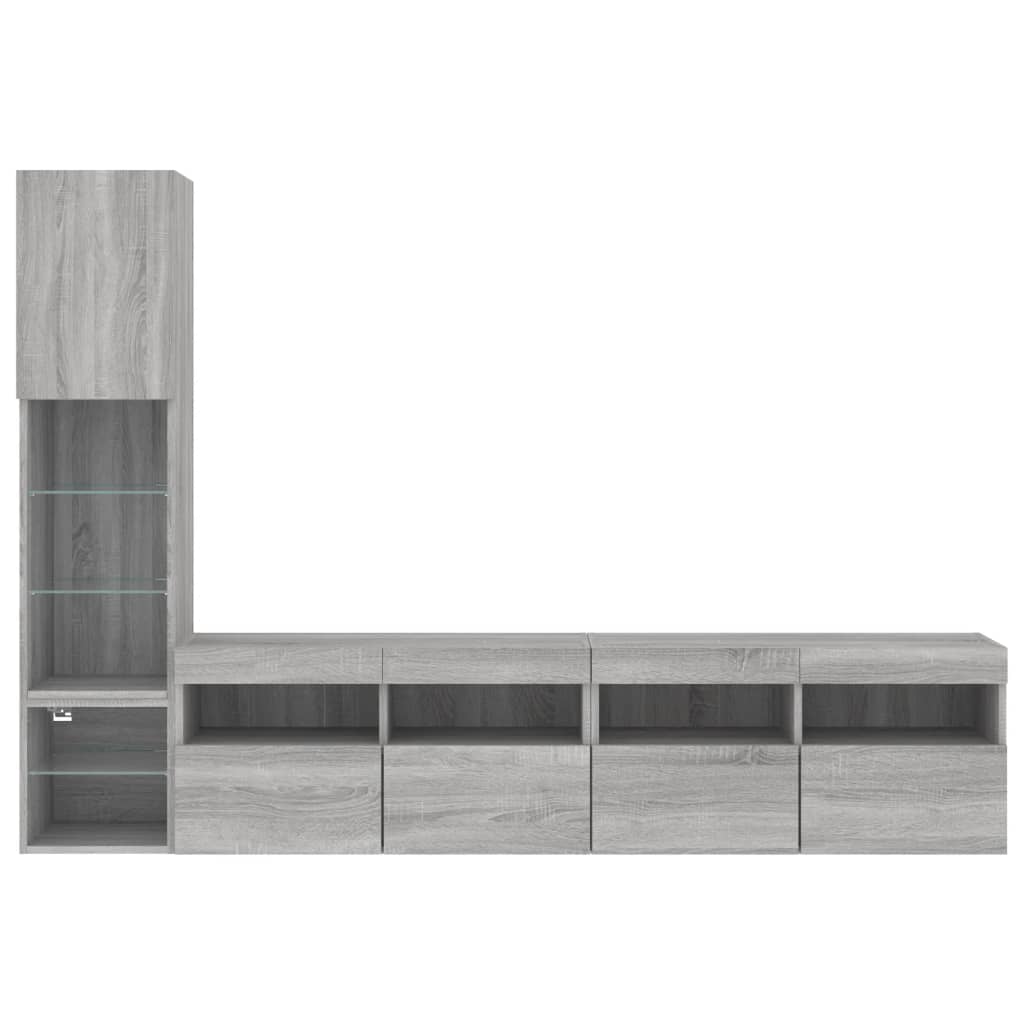 4 Piece TV Wall Units with LED Grey Sonoma Engineered Wood