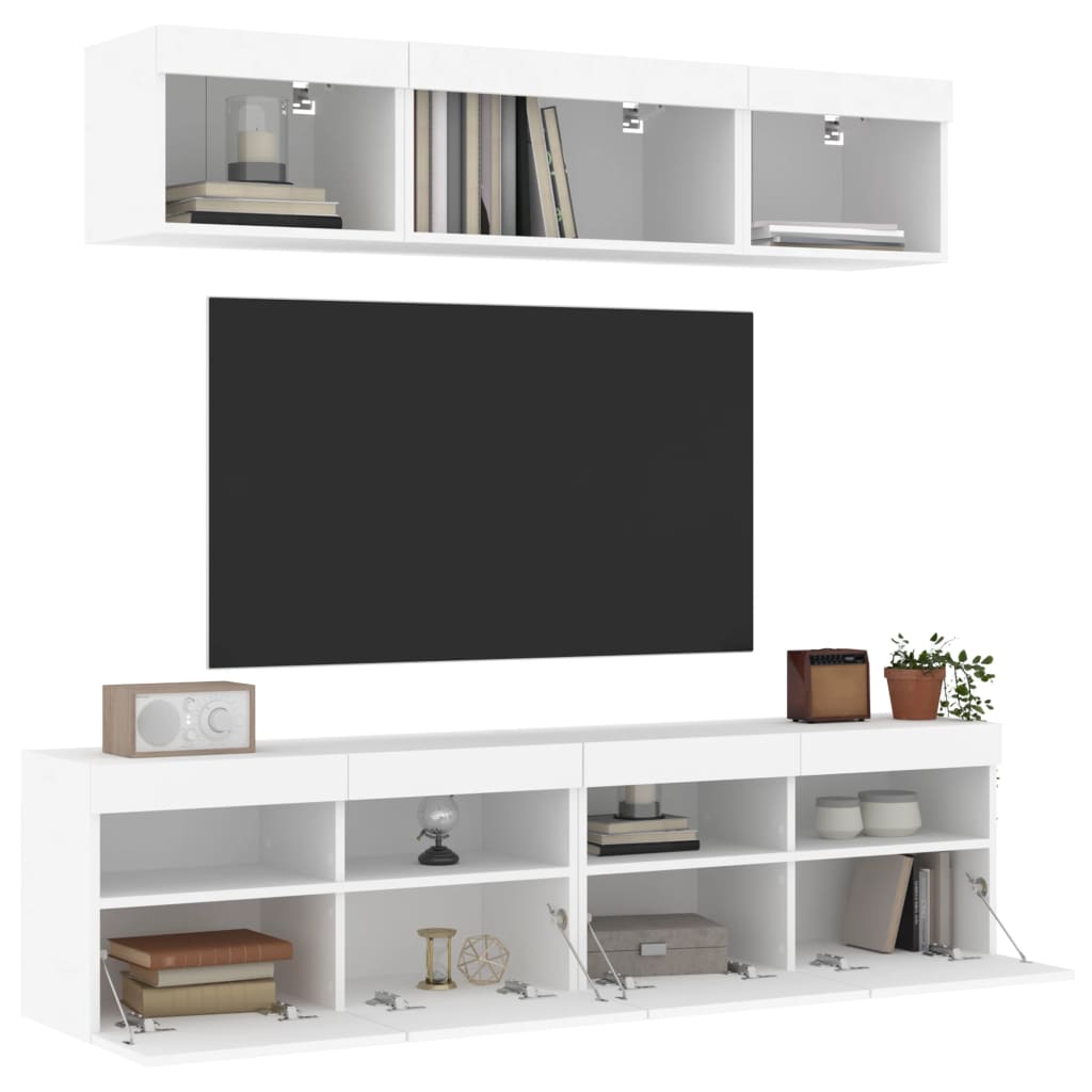 5 Piece TV Wall Units with LED White Engineered Wood