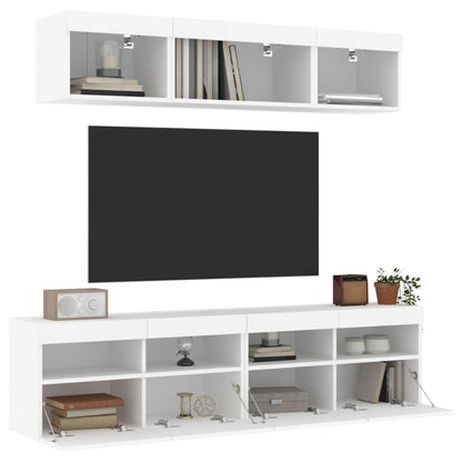 5 Piece TV Wall Units with LED White Engineered Wood