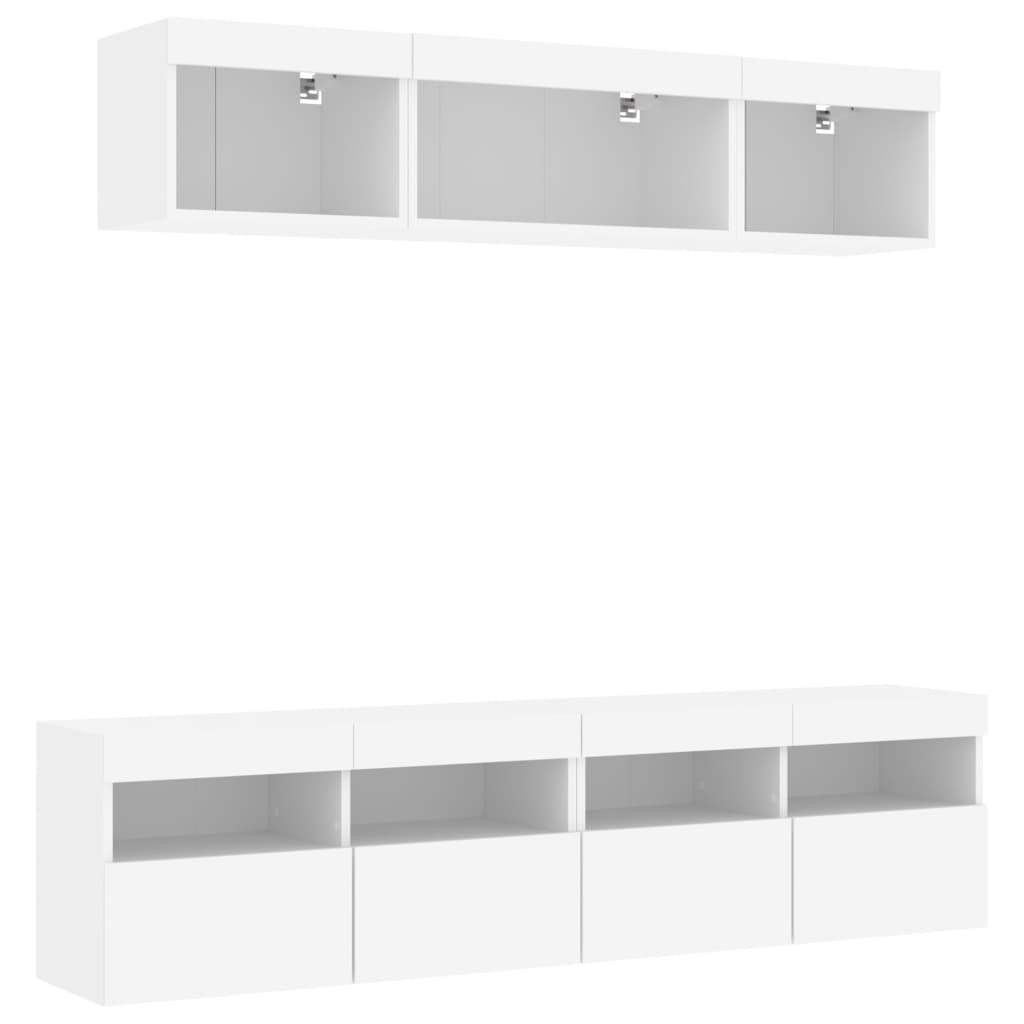 5 Piece TV Wall Units with LED White Engineered Wood