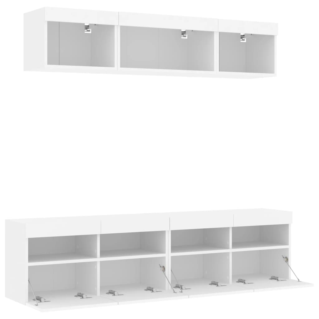 5 Piece TV Wall Units with LED White Engineered Wood