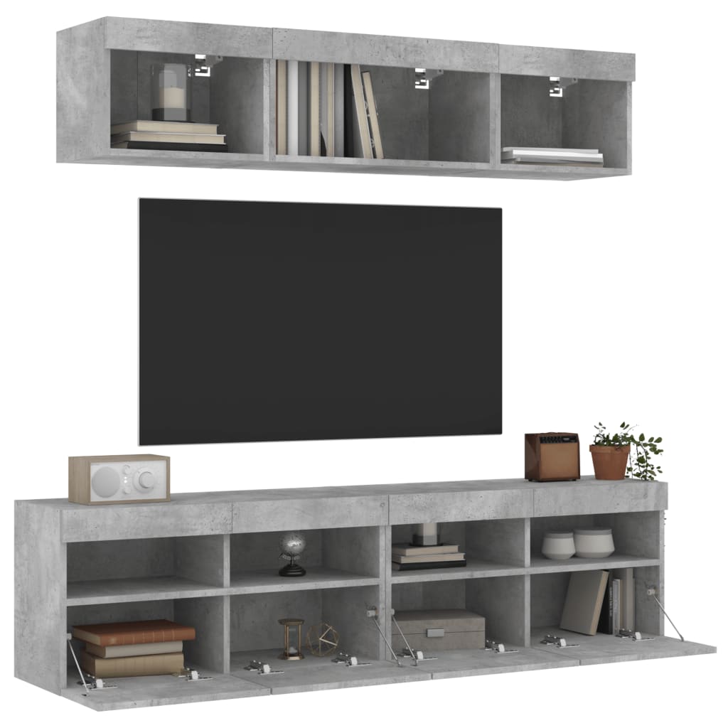 5 Piece TV Wall Units with LED Concrete Grey Engineered Wood