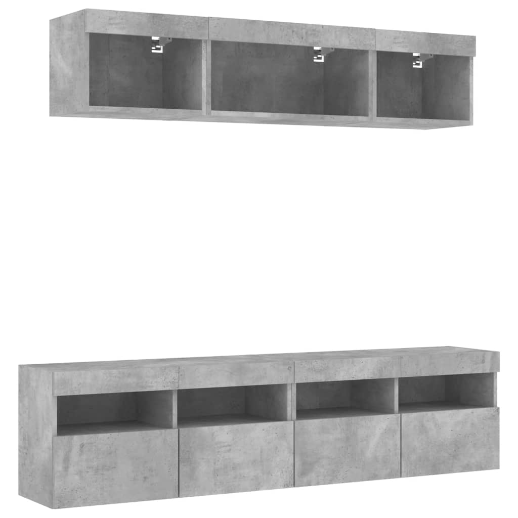 5 Piece TV Wall Units with LED Concrete Grey Engineered Wood