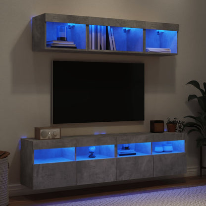 5 Piece TV Wall Units with LED Concrete Grey Engineered Wood