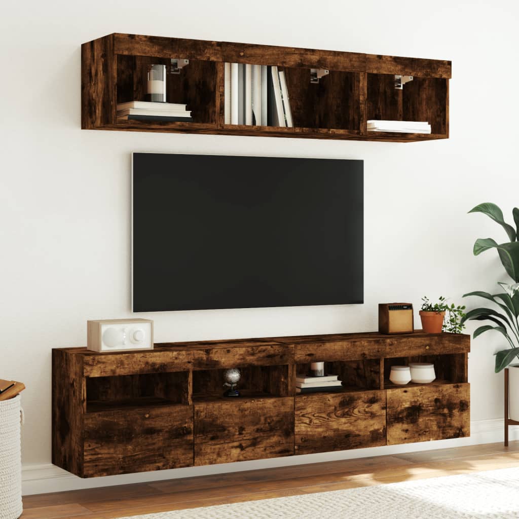 5 Piece TV Wall Units with LED Smoked Oak Engineered Wood