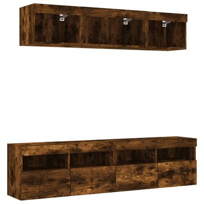 5 Piece TV Wall Units with LED Smoked Oak Engineered Wood