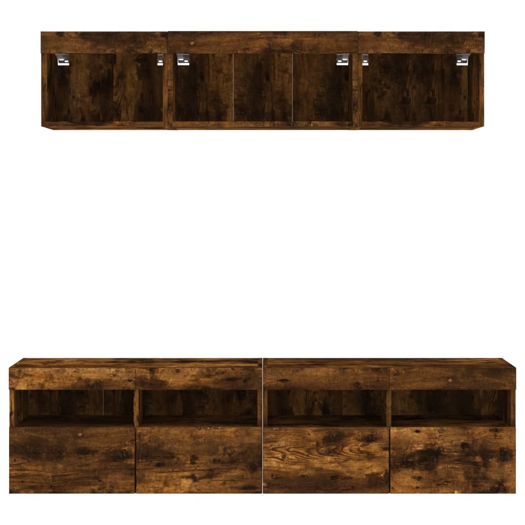 5 Piece TV Wall Units with LED Smoked Oak Engineered Wood