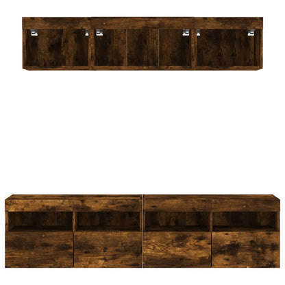 5 Piece TV Wall Units with LED Smoked Oak Engineered Wood