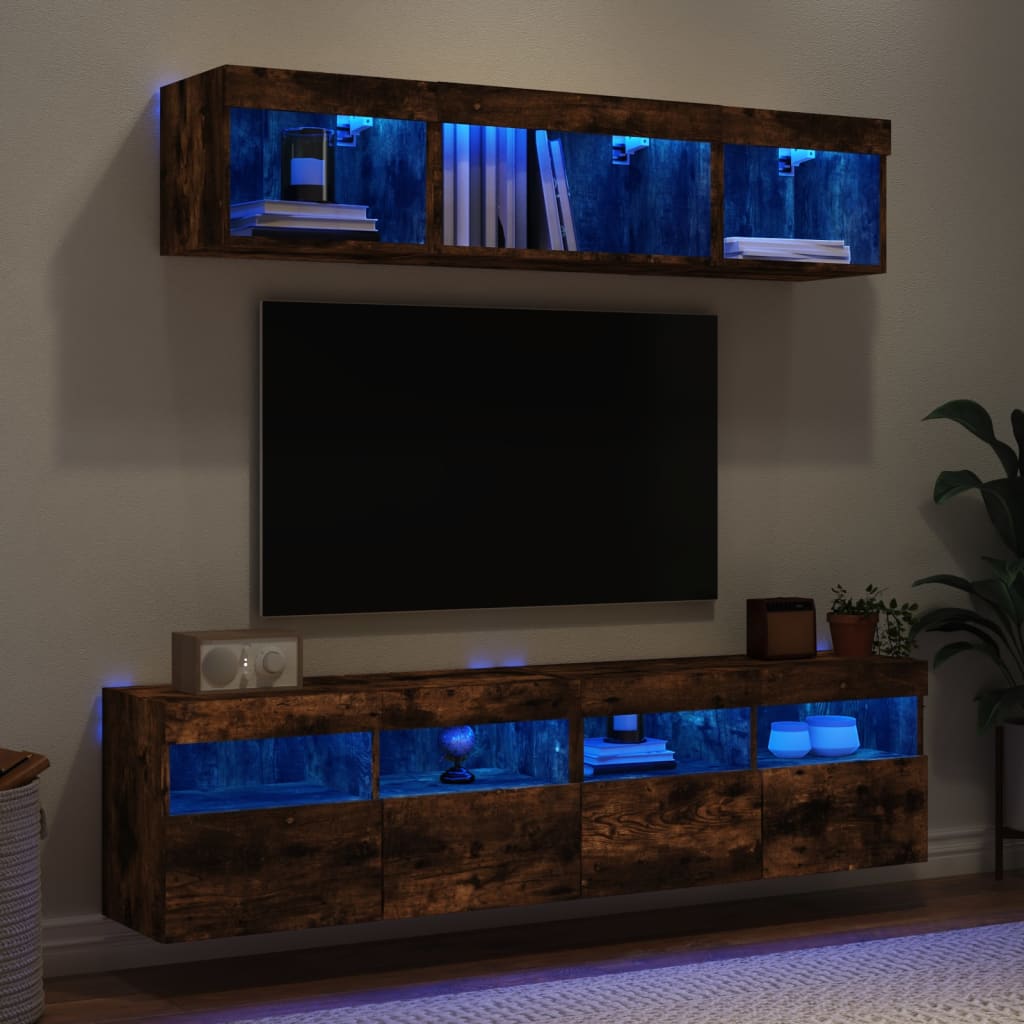 5 Piece TV Wall Units with LED Smoked Oak Engineered Wood