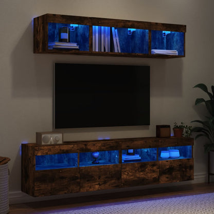 5 Piece TV Wall Units with LED Smoked Oak Engineered Wood