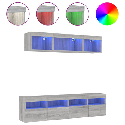 5 Piece TV Wall Units with LED Grey Sonoma Engineered Wood