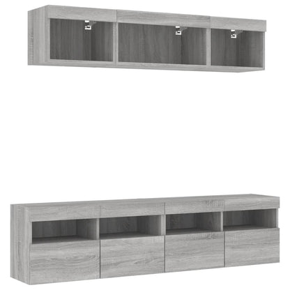 5 Piece TV Wall Units with LED Grey Sonoma Engineered Wood