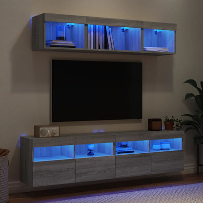 5 Piece TV Wall Units with LED Grey Sonoma Engineered Wood