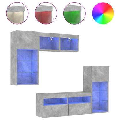 5 Piece TV Wall Units with LED Concrete Grey Engineered Wood