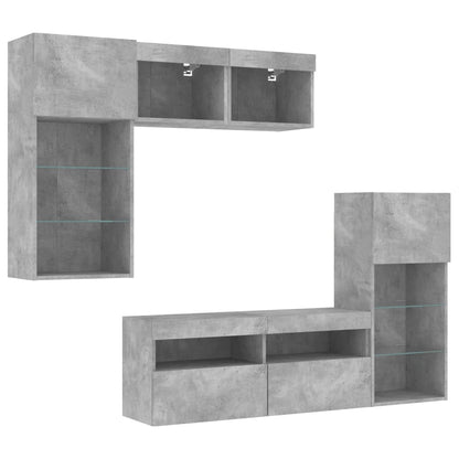 5 Piece TV Wall Units with LED Concrete Grey Engineered Wood