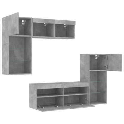 5 Piece TV Wall Units with LED Concrete Grey Engineered Wood