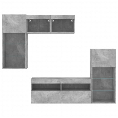 5 Piece TV Wall Units with LED Concrete Grey Engineered Wood