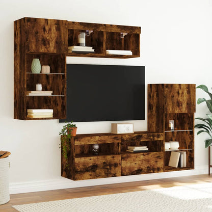 5 Piece TV Wall Units with LED Smoked Oak Engineered Wood