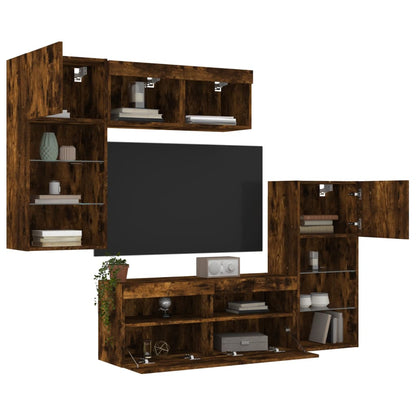 5 Piece TV Wall Units with LED Smoked Oak Engineered Wood