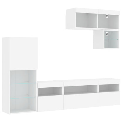 6 Piece TV Wall Units with LED White Engineered Wood